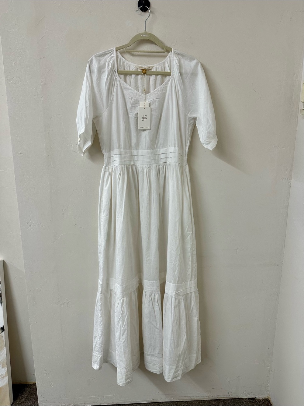 DownEast White Maxi Dress with Pintuck Waist